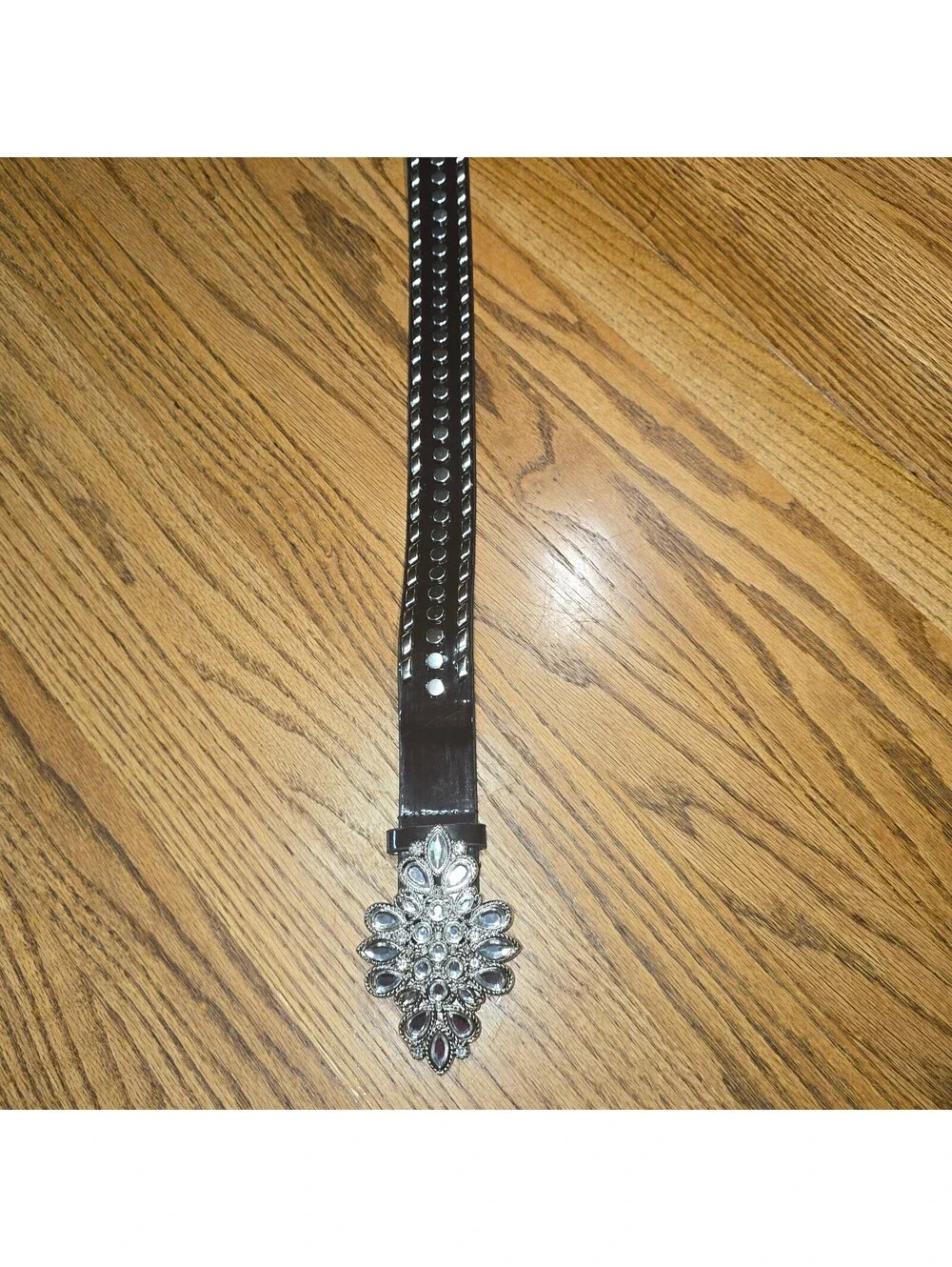 Vintage GUESS Y2K Rhinestone Studded Belt Crystal Flower Buckle Style 940021 M